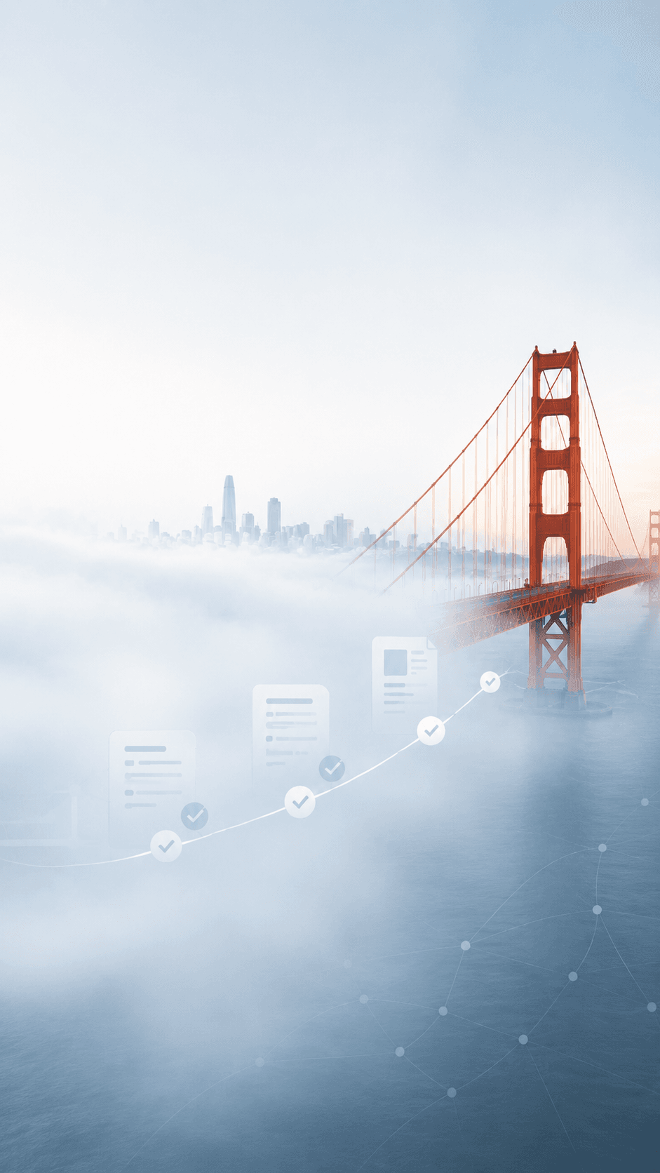 Golden Gate Bridge in fog with documents bridging across — Salience Solutions